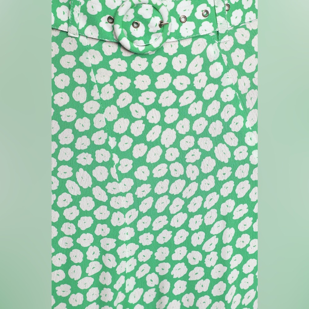 Valensole Green Floral Print Belted Midi Skirt, US 6 - Picture 5 of 7